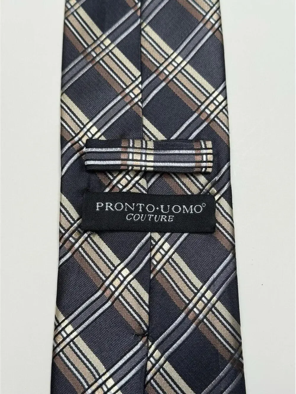 Pronto Uomo Men's 100% Silk Tie Charcoal Plaid